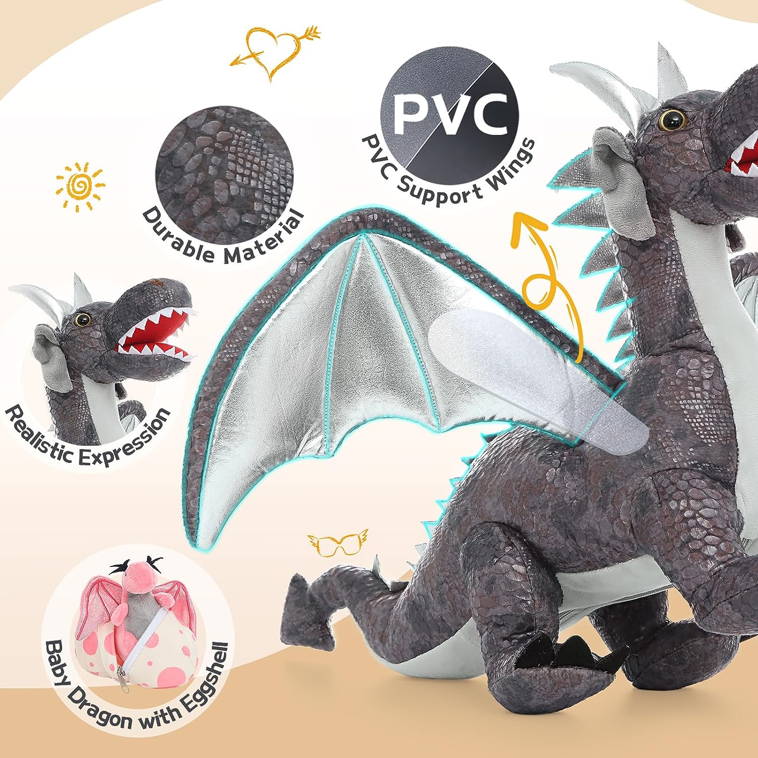 Flying Dragon Stuffed Toy Set, 21.6 Inches