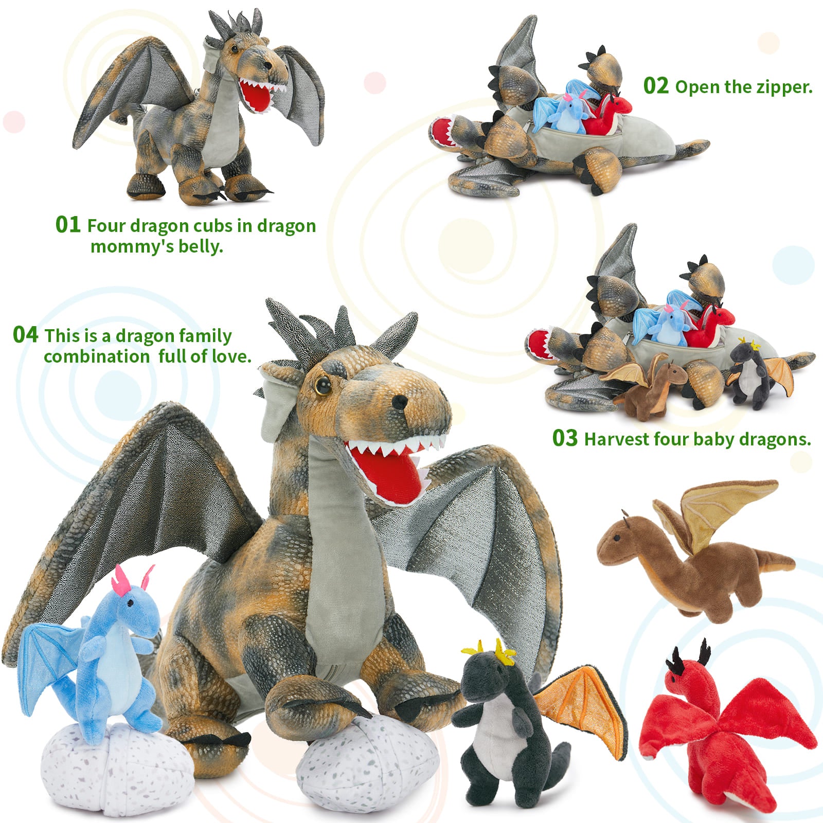 Flying Dragon Stuffed Toy Set, 21.6 Inches