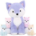 Cute Lavender Fox Plush Toys - 5 Pcs Fox Stuffed Animals Bulk - Cute Fox 19 Inches Plush Dolls - Stuffed Animal Fox Babies with Their Mom - Light Purple Fox Cushion Pillow Soft Toys - Gifts for Girls Boys