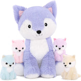 Cute Lavender Fox Plush Toys - 5 Pcs Fox Stuffed Animals Bulk - Cute Fox 19 Inches Plush Dolls - Stuffed Animal Fox Babies with Their Mom - Light Purple Fox Cushion Pillow Soft Toys - Gifts for Girls Boys