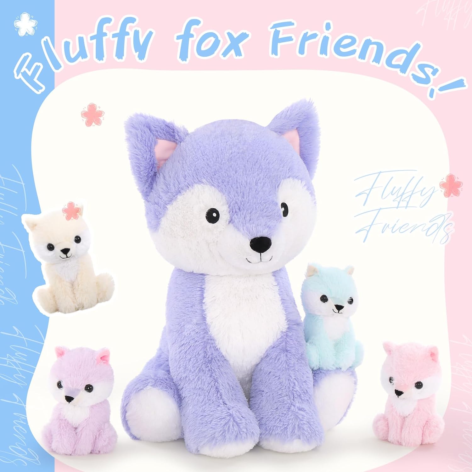 Fox Stuffed Animal Toy Set, Pink/Light Purple, 19 Inches