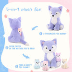 Cute Lavender Fox Plush Toys - 5 Pcs Fox Stuffed Animals Bulk - Cute Fox 19 Inches Plush Dolls - Stuffed Animal Fox Babies with Their Mom - Light Purple Fox Cushion Pillow Soft Toys - Gifts for Girls Boys