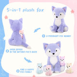Cute Lavender Fox Plush Toys - 5 Pcs Fox Stuffed Animals Bulk - Cute Fox 19 Inches Plush Dolls - Stuffed Animal Fox Babies with Their Mom - Light Purple Fox Cushion Pillow Soft Toys - Gifts for Girls Boys