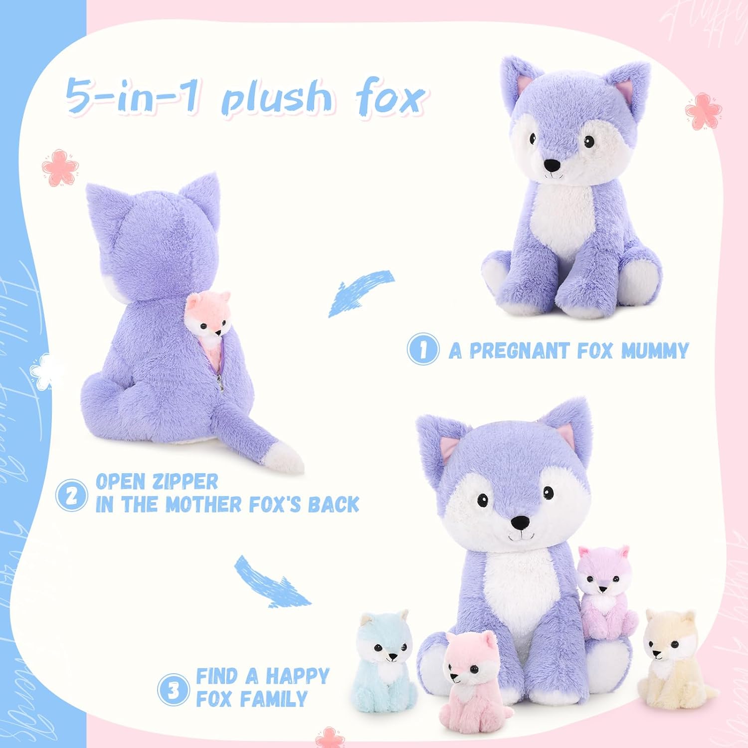 Fox Stuffed Animal Toy Set, Pink/Light Purple, 19 Inches