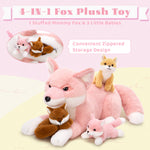 4 Pcs Jungle Pink Fox Stuffed Animals, 22 Inches - Simulation Fox Plush Toys - Fox Baby Stuffed Animals with Their Mom - Christmas/Birthday Gift for Kids Teens Adults - Stuffed Animal Collection