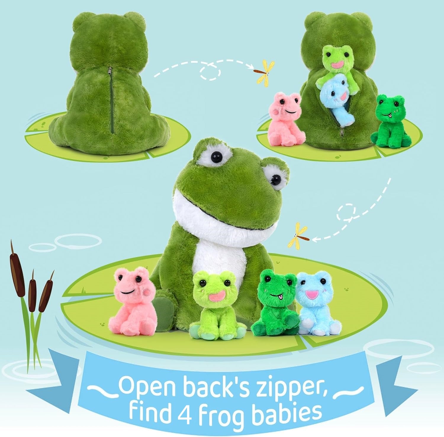 Frog Plush Toy Set, Green, 17.7 Inches