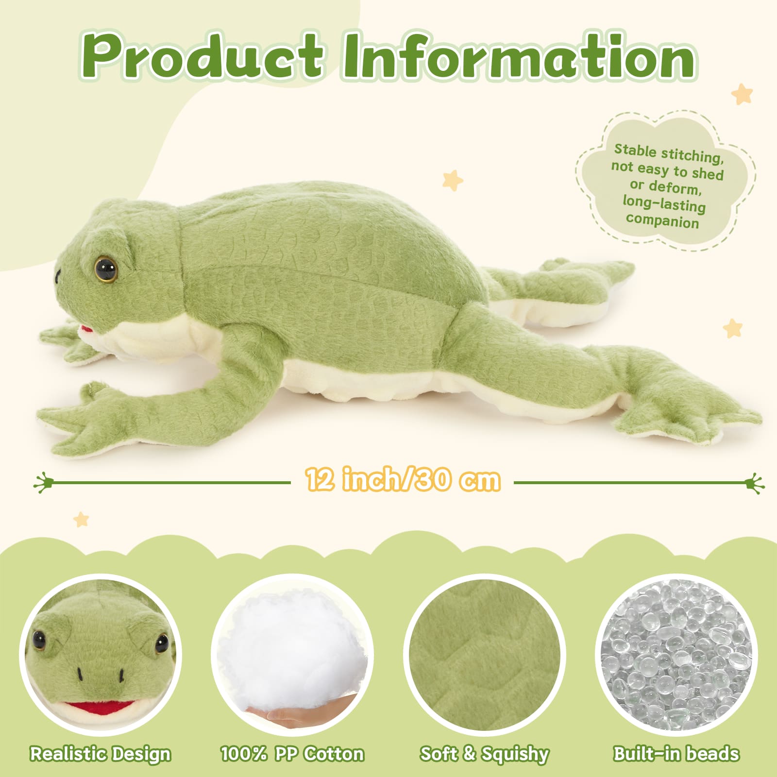 12" Weighted Frog Plush Toy Set – Soft Stuffed Green Frog for Comfort & Cuddles