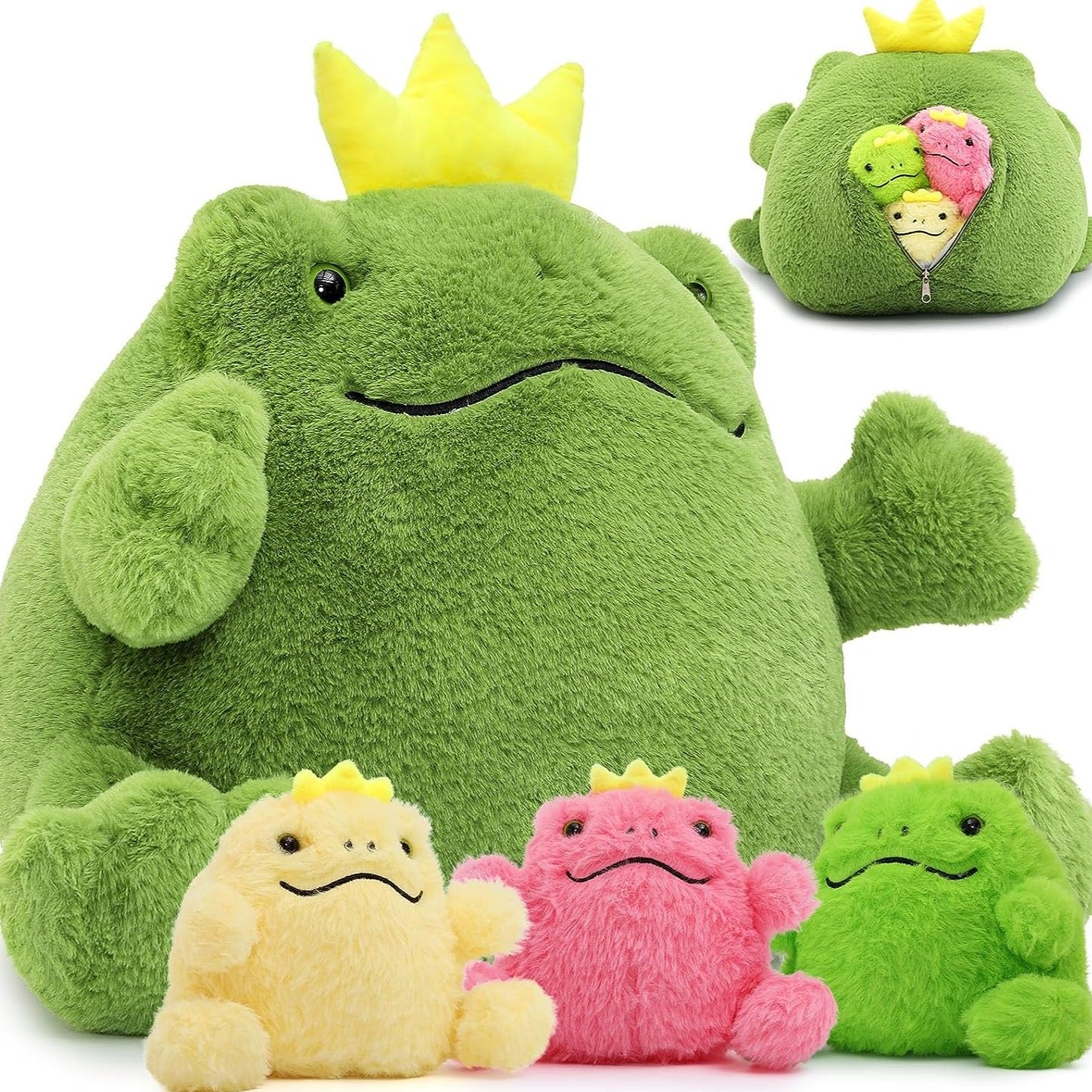 Frog Stuffed Animals - Frog Plush Toys - 4 Pcs Frog Princess Stuffed Animals - Realistic Frog Plush Dolls - Cute Cartoon Frog Plush Pillows for Kids - Christmas/Birthday Gift for Kids - Stuffed Animal Babies with their Mom