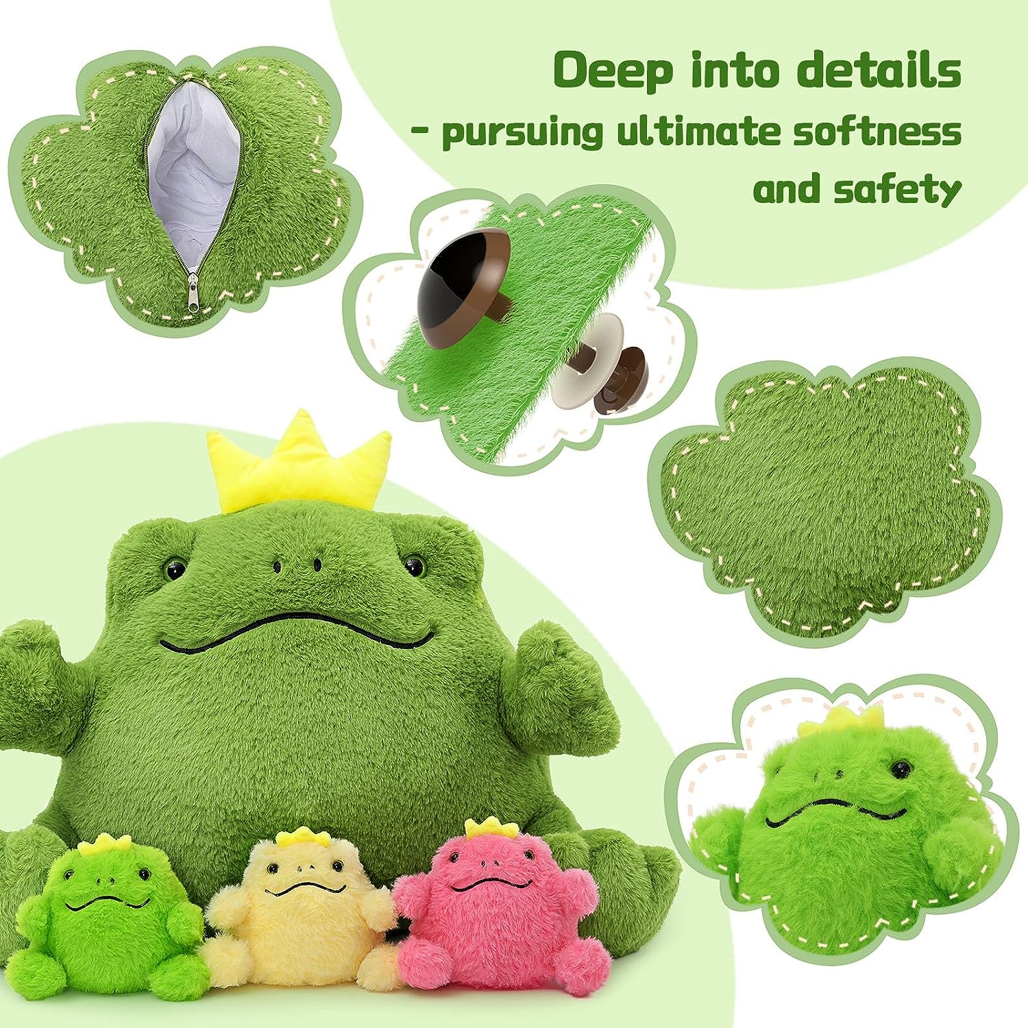 Frog Stuffed Animals - Frog Plush Toys - 4 Pcs Frog Princess Stuffed Animals - Realistic Frog Plush Dolls - Cute Cartoon Frog Plush Pillows for Kids - Christmas/Birthday Gift for Kids - Stuffed Animal Babies with their Mom