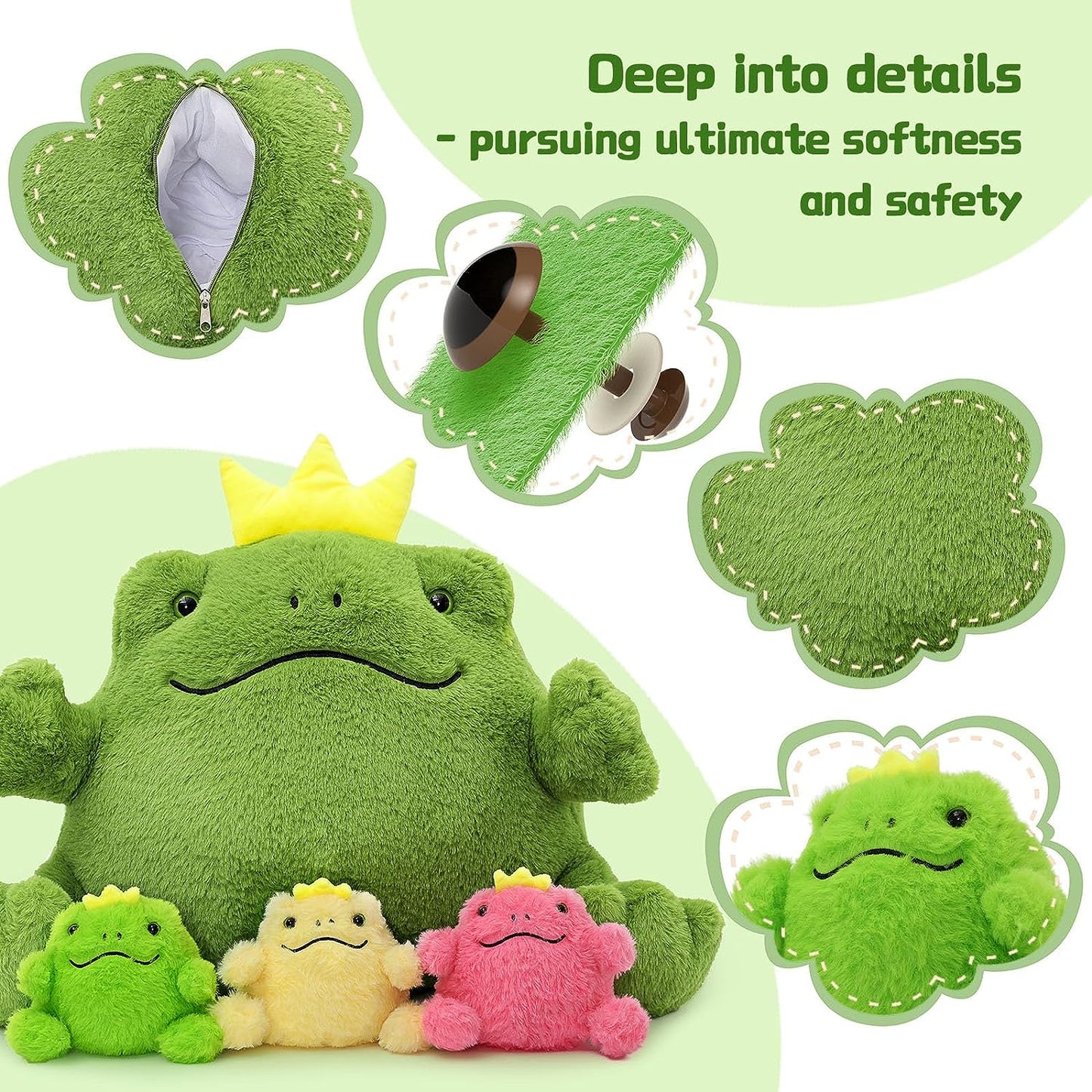 Frog Stuffed Animals - Frog Plush Toys - 4 Pcs Frog Princess Stuffed Animals - Realistic Frog Plush Dolls - Cute Cartoon Frog Plush Pillows for Kids - Christmas/Birthday Gift for Kids - Stuffed Animal Babies with their Mom