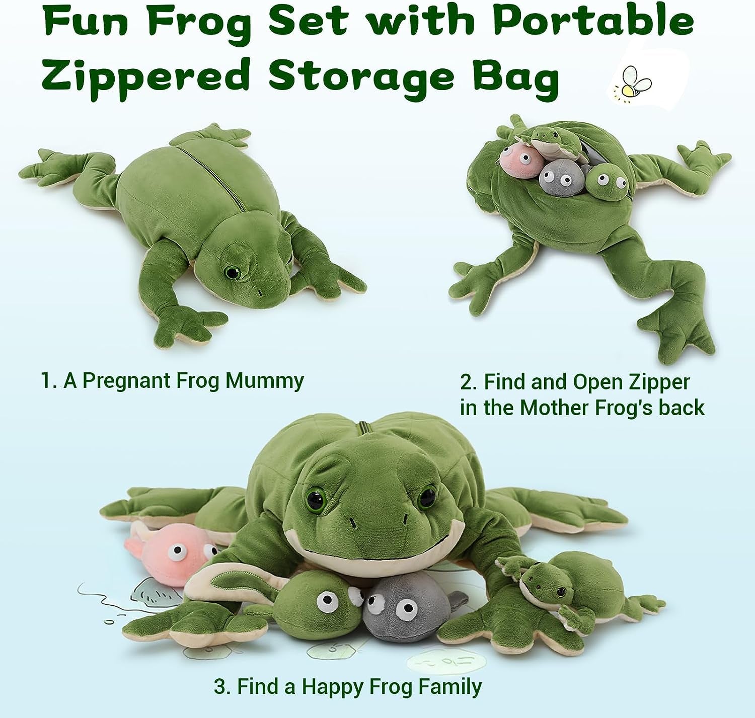 Frog Stuffed Animals - Frog Tadpole Plush Toys - 5 Pcs Frog Stuffed Animals - Realistic Frog Tadpole Plush Dolls - Cute Cartoon Plush Pillows for Kids - Cozy Cushion Pillows - Christmas/Birthday Gift for Kids