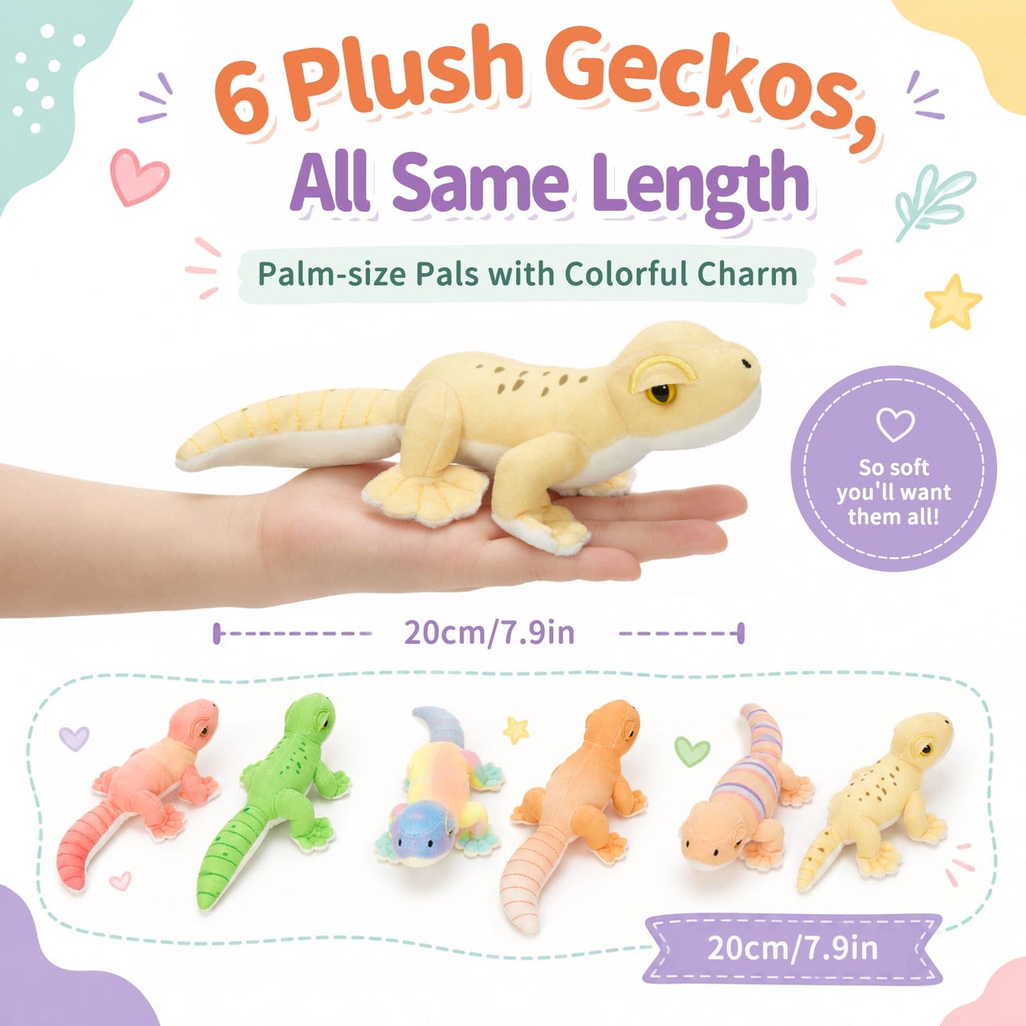 Soft plush gecko stuffed animal with embroidered details and huggable body ideal as a gift for children