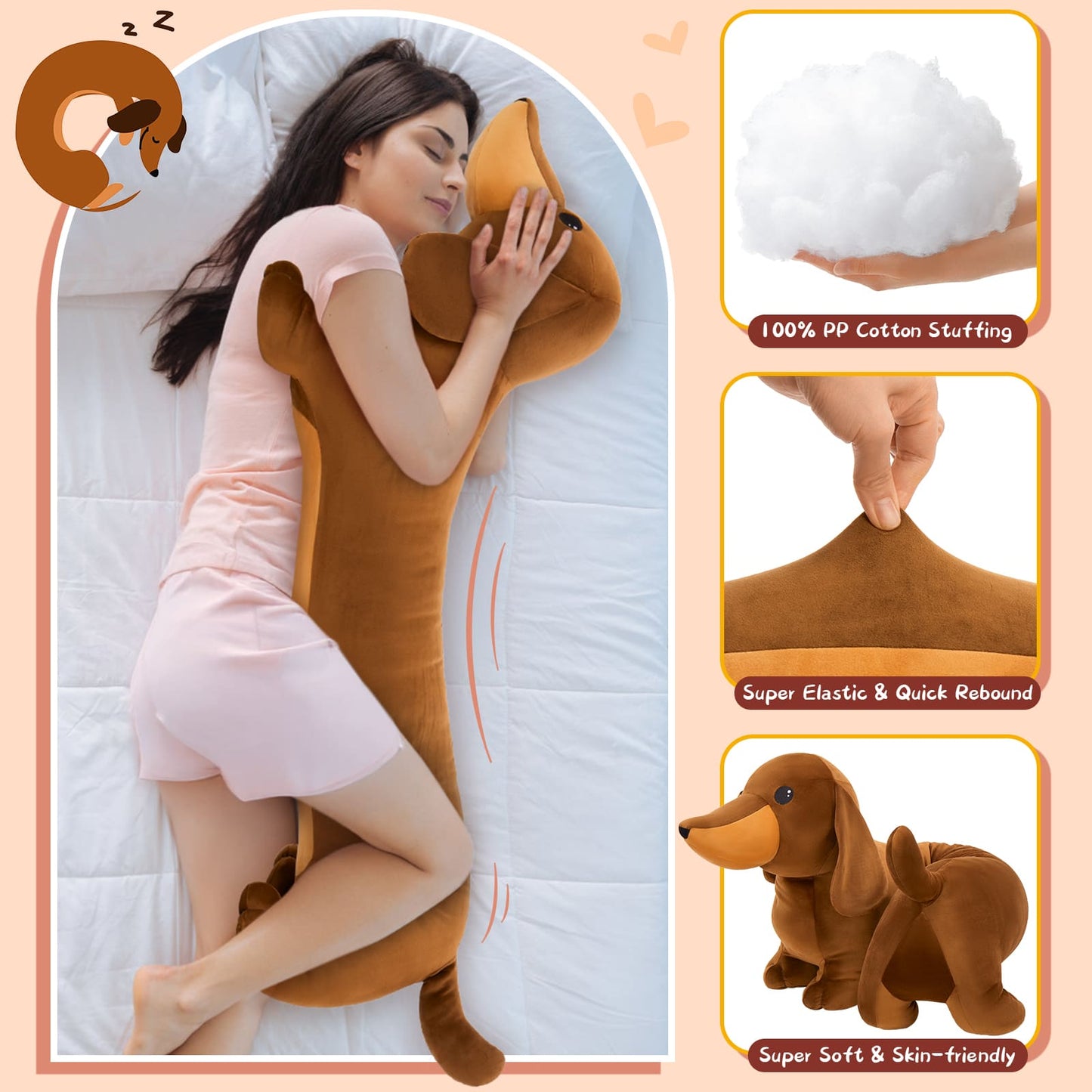 4 FT Giant Dachshund Long Plush Pillow - Dog Stuffed Animals Plush Toys - Body Pillows for Sofa Cushion - Birthday/Christmas Gift for Dog Lovers -  Giant Stuffed Animals - Free Shipping Now