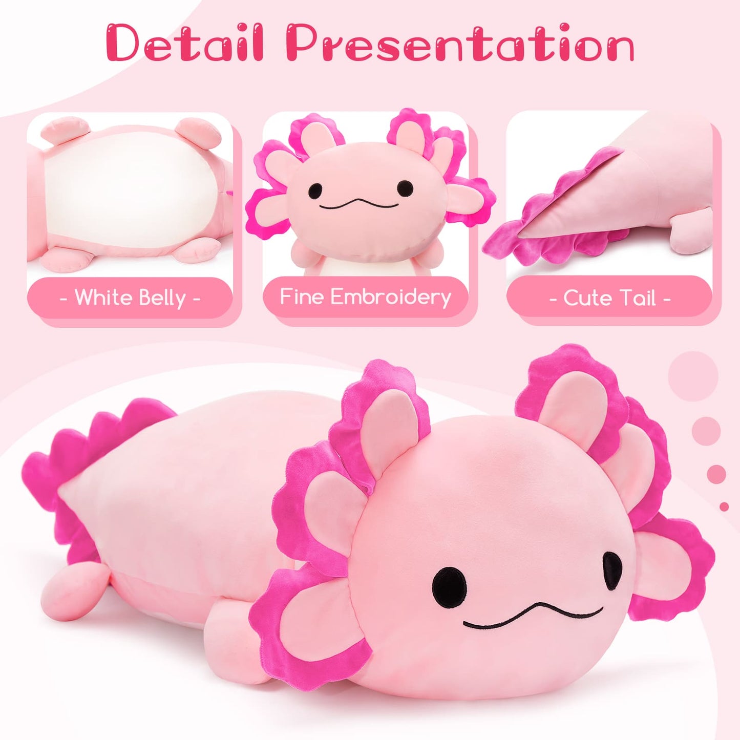 Big Axolotl Pink Plush Pillow - Salamander Cartoon Cushion Pillow - 39 Inches Squishy Throw Pillow - Axolotl Stuffed Animals Plush Toys - Christmas Gift for Kids Teens Adults