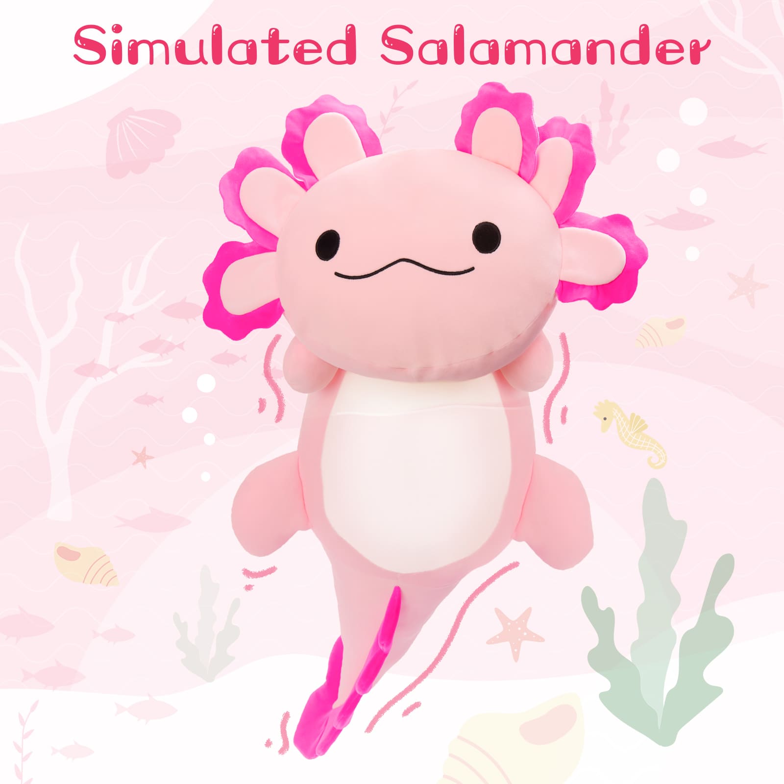 Giant Axolotl Plush Pillow Salamander Stuffed Animals, Pink/Blue, 39 Inches