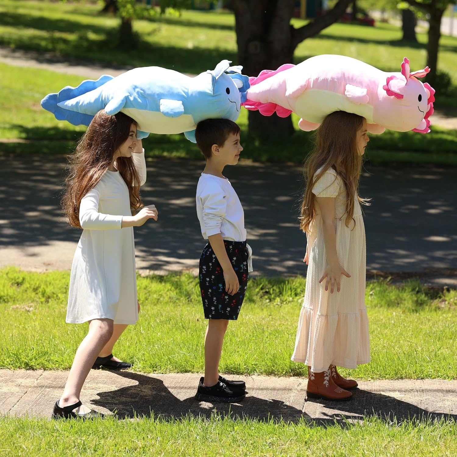 Giant Axolotl Plush Pillow Salamander Stuffed Animals, Pink/Blue, 39 Inches