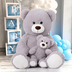Grey Teddy Bear Plush Toys - Happy Smiling Face Pluffy Teddy Bear - Giant Teddy Bear Stuffed Animals - Teddy Bear Theme Baby Shower - Cute Teddy Bear Plush Dolls - Valentine's Day Teddy Bears&Gifts - Anniversary Gift for Wife/Husband - Vday Gift for Girlfriend/Boyfriend - Stuffed Animal Bear Babies with Their Mom