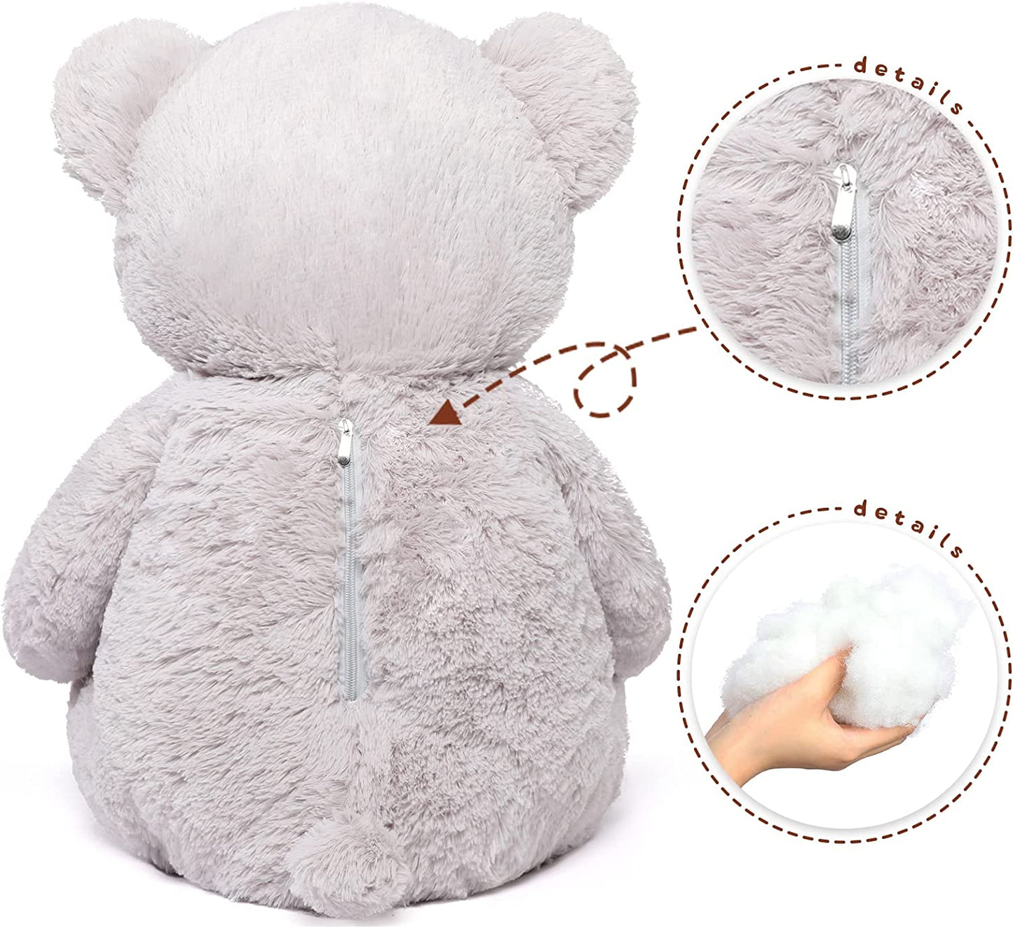 Grey Teddy Bear Plush Toys - Happy Smiling Face Pluffy Teddy Bear - Giant Teddy Bear Stuffed Animals - Teddy Bear Theme Baby Shower - Cute Teddy Bear Plush Dolls - Valentine's Day Teddy Bears&Gifts - Anniversary Gift for Wife/Husband - Vday Gift for Girlfriend/Boyfriend - Stuffed Animal Bear Babies with Their Mom