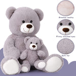 Grey Teddy Bear Plush Toys - Happy Smiling Face Pluffy Teddy Bear - Giant Teddy Bear Stuffed Animals - Teddy Bear Theme Baby Shower - Cute Teddy Bear Plush Dolls - Valentine's Day Teddy Bears&Gifts - Anniversary Gift for Wife/Husband - Vday Gift for Girlfriend/Boyfriend - Stuffed Animal Bear Babies with Their Mom