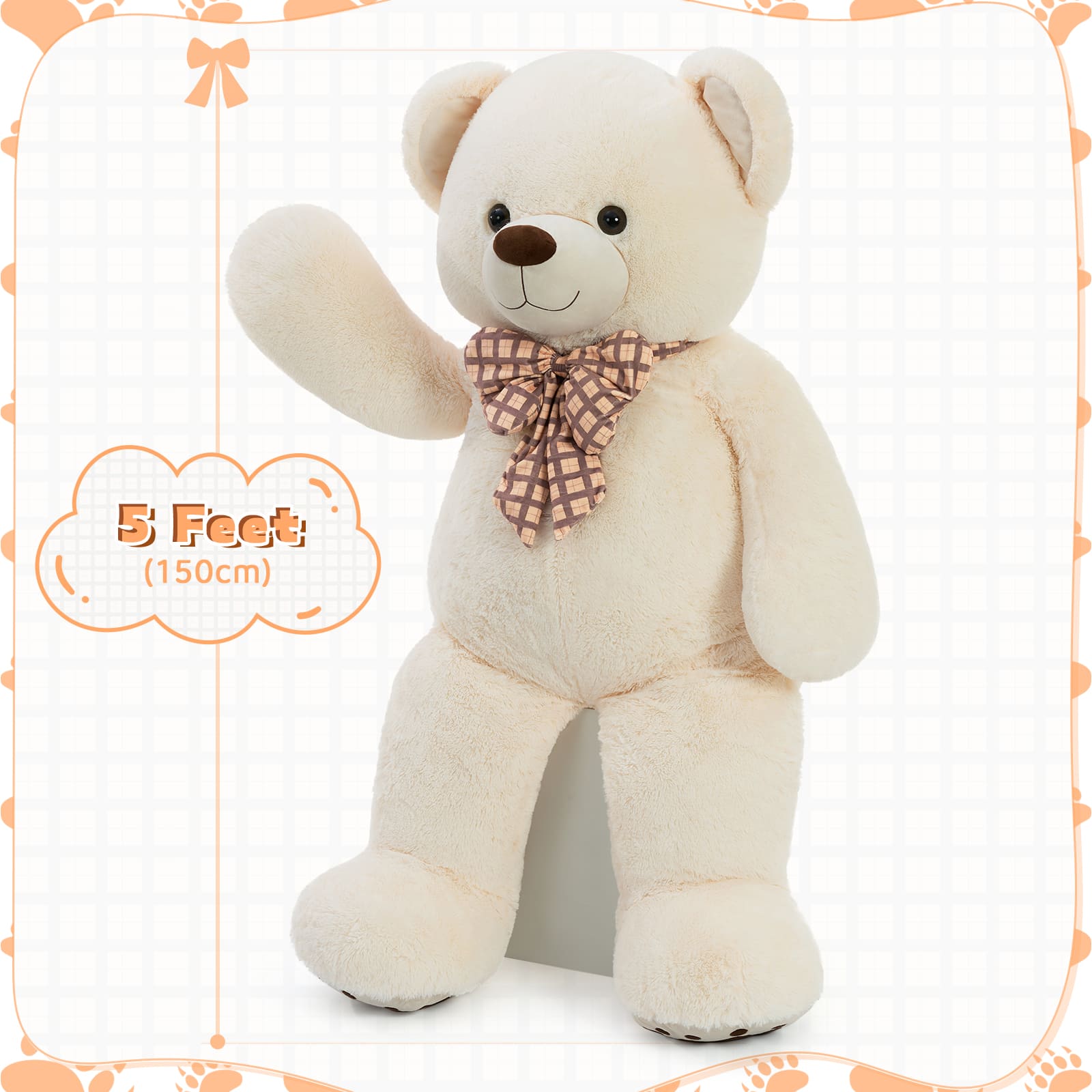 Giant Teddy Bear Stuffed Animals, Brown/Pink/Beige, 5 Feet