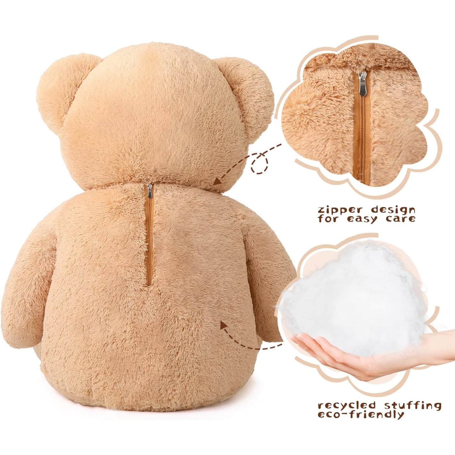 Giant Teddy Bear Stuffed Animals - 4 FT Brown Teddy Bear Plush Toys - Valentine's Day Gift for Girlfriend/Boyfriend - Fluffly Cuddly Plushy Fluffy Toy - Cute Teddy Bear Plush Pillows for Kids - Christmas/Birthday Gift for Children/Teens/Adults - Romantic Anniversary Gift for Wife/Husband - Wedding Gift for Friends - Teddy Bear Theme Baby Shower
