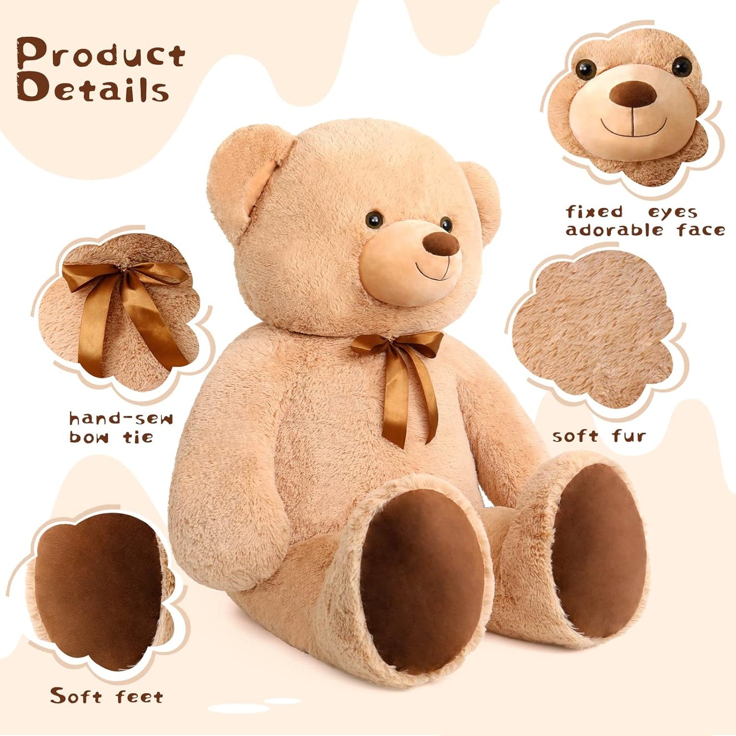 Giant Teddy Bear Stuffed Animals - 4 FT Brown Teddy Bear Plush Toys - Valentine's Day Gift for Girlfriend/Boyfriend - Fluffly Cuddly Plushy Fluffy Toy - Cute Teddy Bear Plush Pillows for Kids - Christmas/Birthday Gift for Children/Teens/Adults - Romantic Anniversary Gift for Wife/Husband - Wedding Gift for Friends - Teddy Bear Theme Baby Shower
