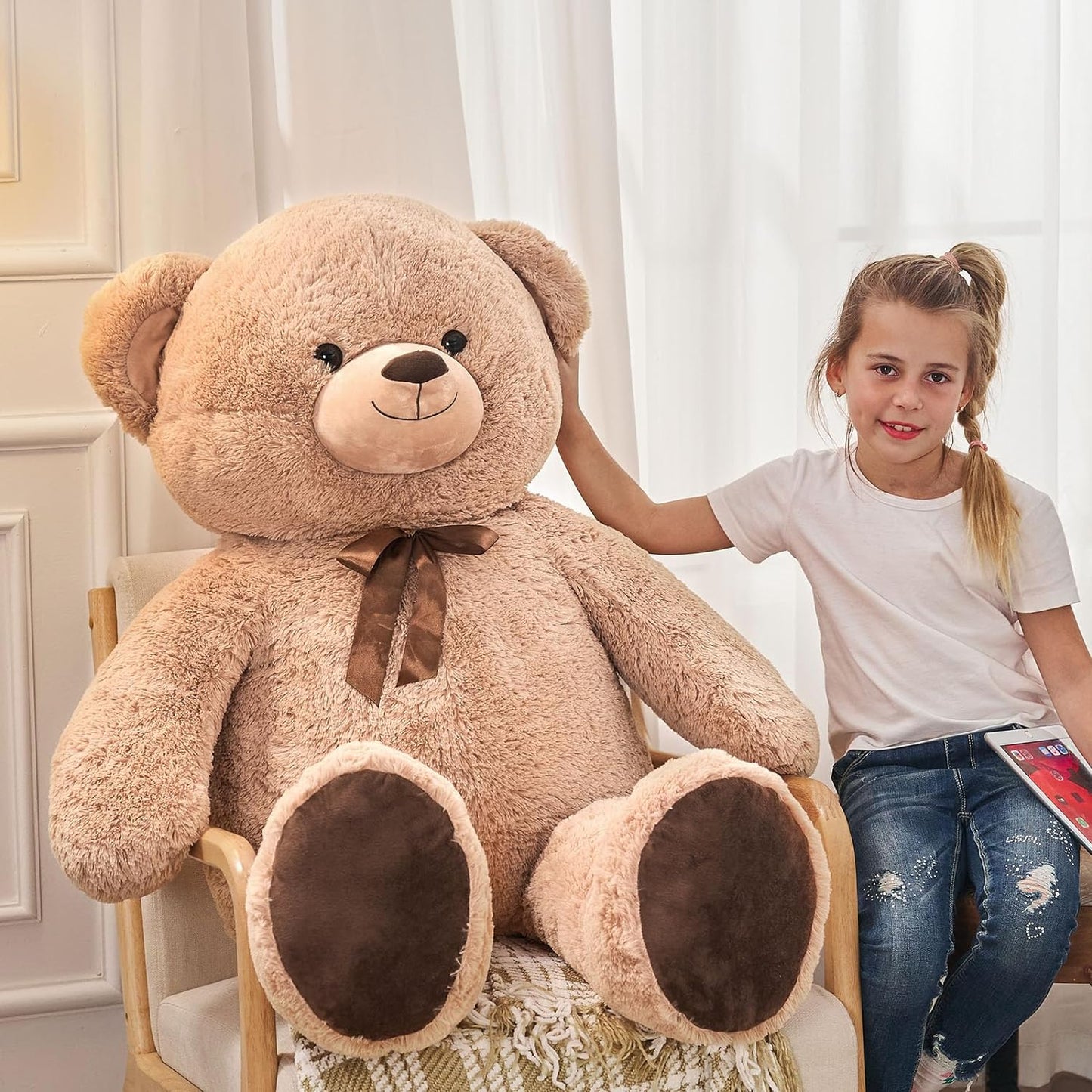 Giant Teddy Bear Stuffed Animals - 4 FT Brown Teddy Bear Plush Toys - Valentine's Day Gift for Girlfriend/Boyfriend - Fluffly Cuddly Plushy Fluffy Toy - Cute Teddy Bear Plush Pillows for Kids - Christmas/Birthday Gift for Children/Teens/Adults - Romantic Anniversary Gift for Wife/Husband - Wedding Gift for Friends - Teddy Bear Theme Baby Shower

