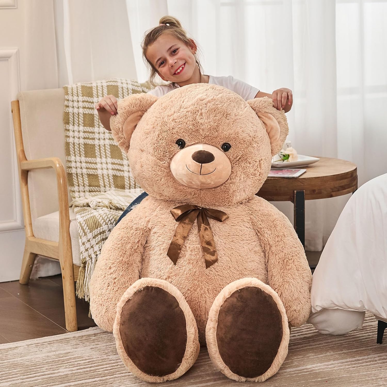 Giant Teddy Bear Stuffed Animals - 4 FT Brown Teddy Bear Plush Toys - Valentine's Day Gift for Girlfriend/Boyfriend - Fluffly Cuddly Plushy Fluffy Toy - Cute Teddy Bear Plush Pillows for Kids - Christmas/Birthday Gift for Children/Teens/Adults - Romantic Anniversary Gift for Wife/Husband - Wedding Gift for Friends - Teddy Bear Theme Baby Shower
