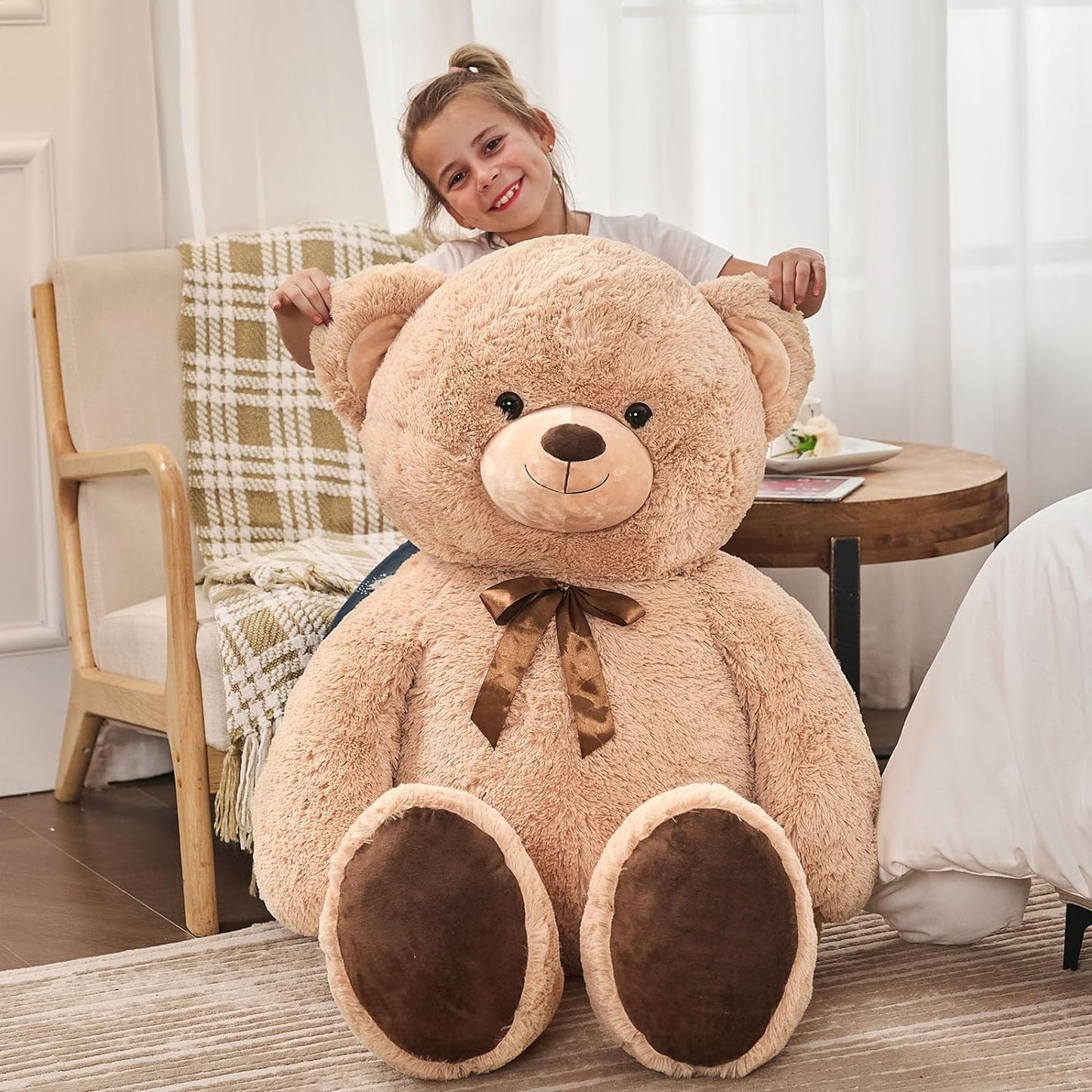 Giant Teddy Bear Stuffed Animals - 4 FT Brown Teddy Bear Plush Toys - Valentine's Day Gift for Girlfriend/Boyfriend - Fluffly Cuddly Plushy Fluffy Toy - Cute Teddy Bear Plush Pillows for Kids - Christmas/Birthday Gift for Children/Teens/Adults - Romantic Anniversary Gift for Wife/Husband - Wedding Gift for Friends - Teddy Bear Theme Baby Shower
