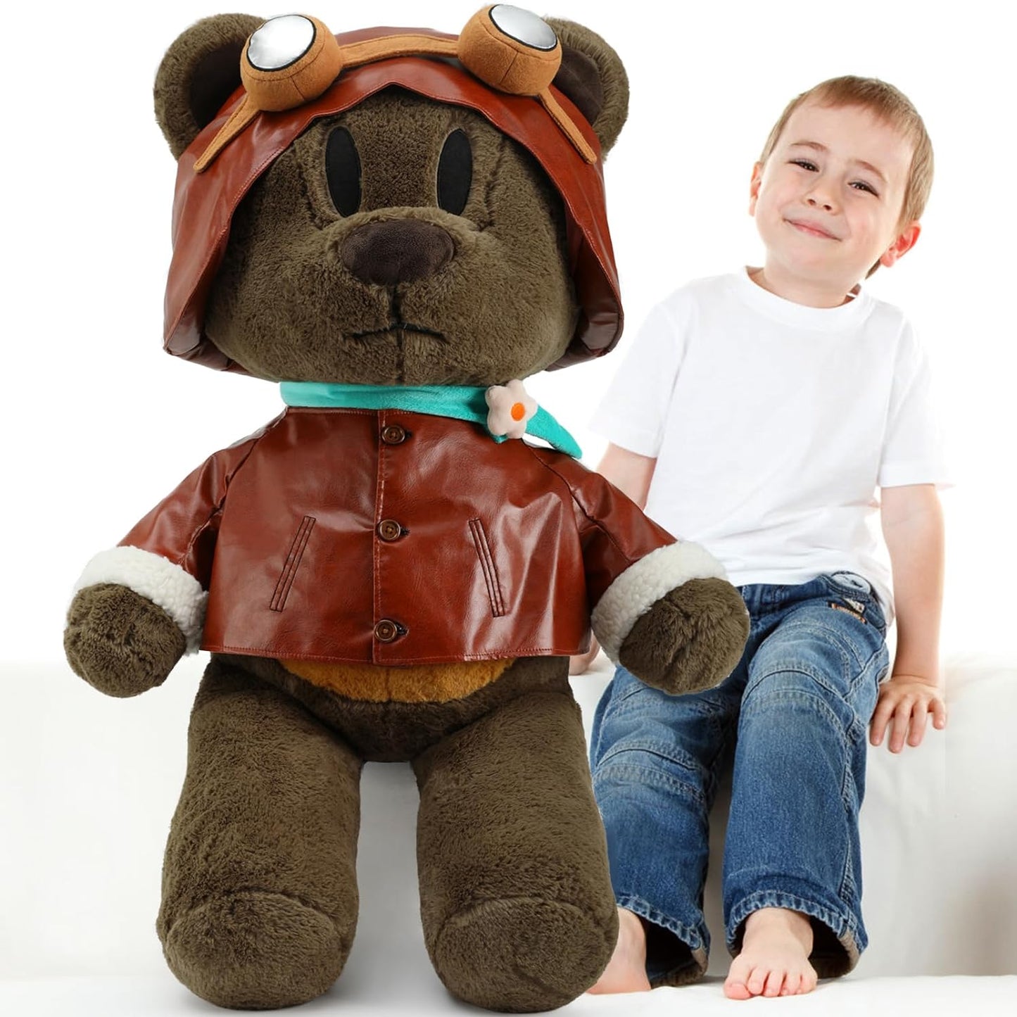 MorisMos Stuffed Animals - Giant Chocolate Teddy Bear Plush Toys with Costumes - 35 Inches Pilot Teddy Bear Plush Dolls - Valentine's Day Teddy Bears&Gifts for Boyfriend/Girlfriend - ' We Can Bearly Wait' Teddy Bear Theme Baby Shower Decor Ideas - Gender Reveal Party Teddy Bear Decorations -Birthday/Christmas/Graduation Gift for friends - Romantic Anniversary Gift for Wife/Husband - DIY Teddy Bear Clothes