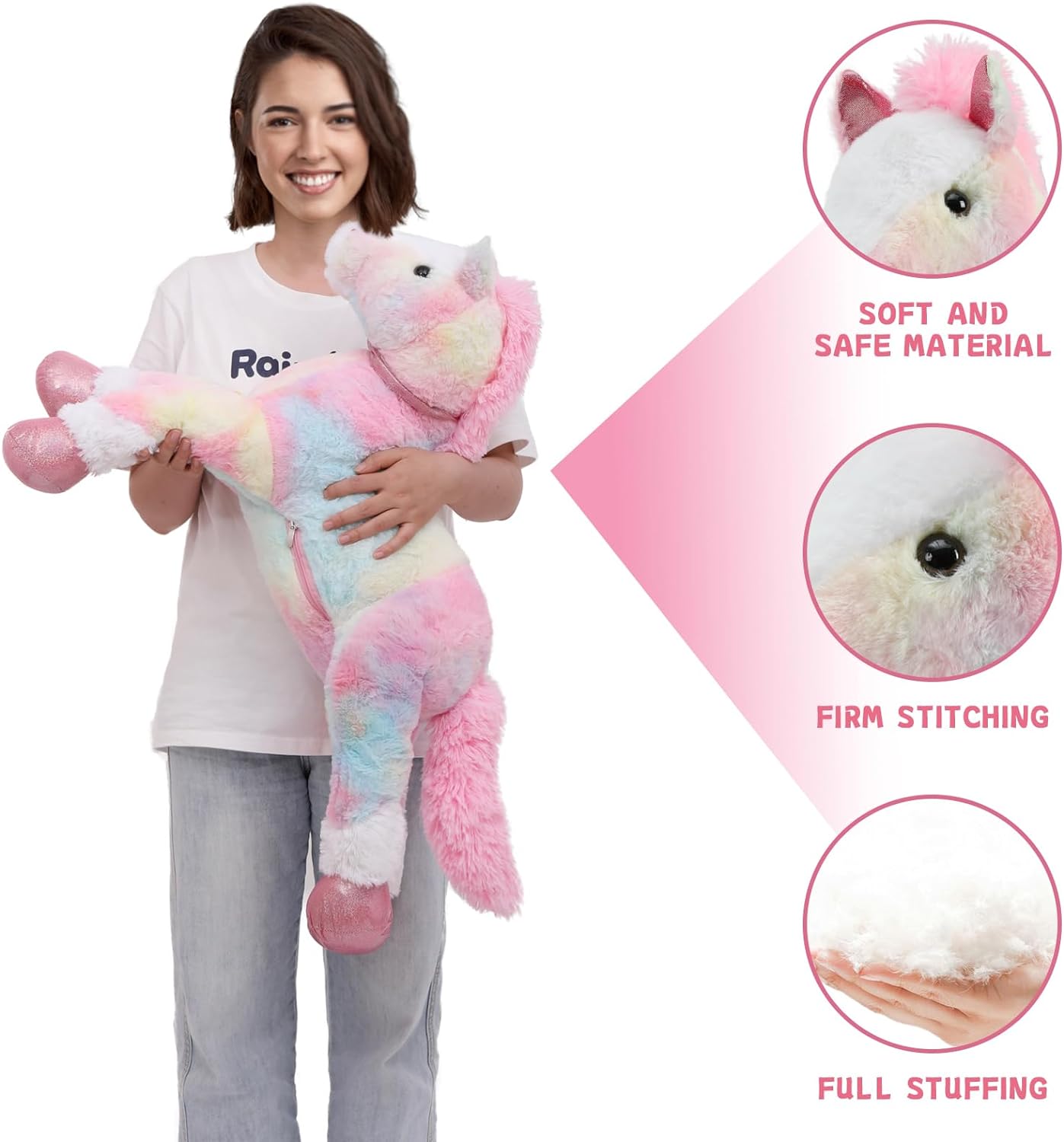 Giant Colorful Horse Stuffed Toy, Pink/Blue, 35/47 Inches