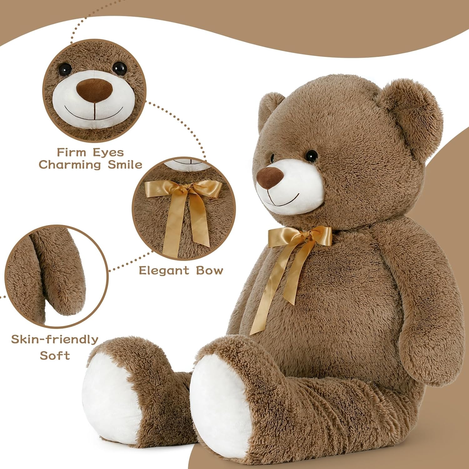 MorisMos Stuffed Animals - Giant Dark Brown Teddy Bear Plush Toys - 52 Inches Teddy Bear Plush Dolls - Valentine's Day Teddy Bears&Gifts for Boyfriend/Girlfriend - ' We Can Bearly Wait' Teddy Bear Theme Baby Shower Decor Ideas - Gender Reveal Party Teddy Bear Decorations -Birthday/Christmas/Graduation Gift for friends - Romantic Anniversary Gift for Wife/Husband