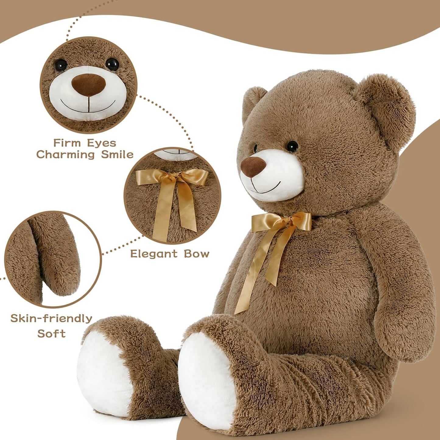 MorisMos Stuffed Animals - Giant Dark Brown Teddy Bear Plush Toys - 52 Inches Teddy Bear Plush Dolls - Valentine's Day Teddy Bears&Gifts for Boyfriend/Girlfriend - ' We Can Bearly Wait' Teddy Bear Theme Baby Shower Decor Ideas - Gender Reveal Party Teddy Bear Decorations -Birthday/Christmas/Graduation Gift for friends - Romantic Anniversary Gift for Wife/Husband