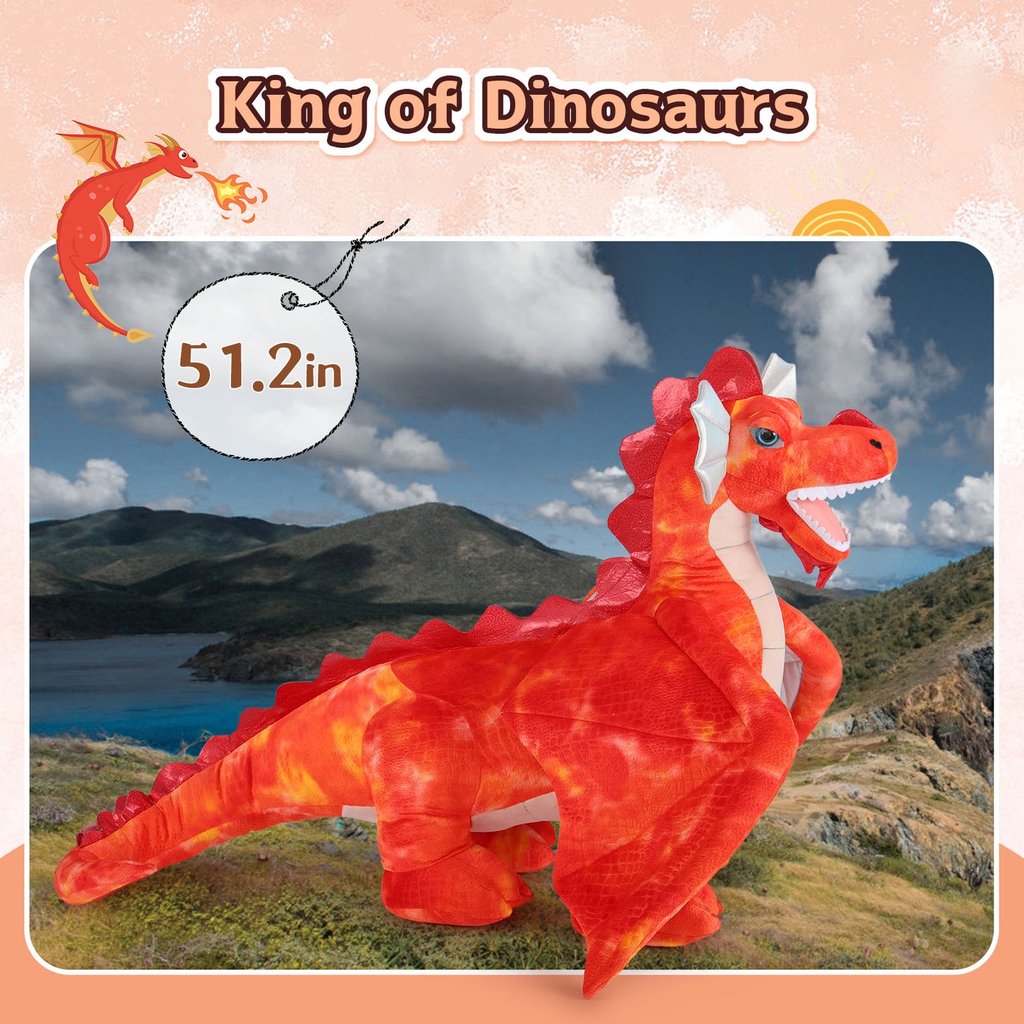 Giant Flying Dragon Plush Toy - Red Dragon Stuffed Animals, 5 FT - Jumbo Dragon Soft Toys - Huge Big Size Fluffy Plushy Fat Plushie - Cool Plush Toys for Children - Dragon Theme Baby Shower - Christmas/Birthday/Baby Shower/Thanksgiving/Graduation Gift Ideas - MorisMos Stuffed Animals - Free Shipping