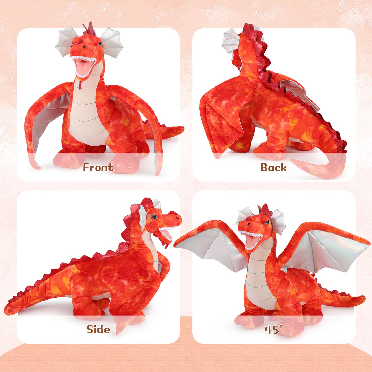 Giant Flying Dragon Plush Toy - Red Dragon Stuffed Animals, 5 FT - Jumbo Dragon Soft Toys - Huge Big Size Fluffy Plushy Fat Plushie - Cool Plush Toys for Children - Dragon Theme Baby Shower - Christmas/Birthday/Baby Shower/Thanksgiving/Graduation Gift Ideas - MorisMos Stuffed Animals - Free Shipping