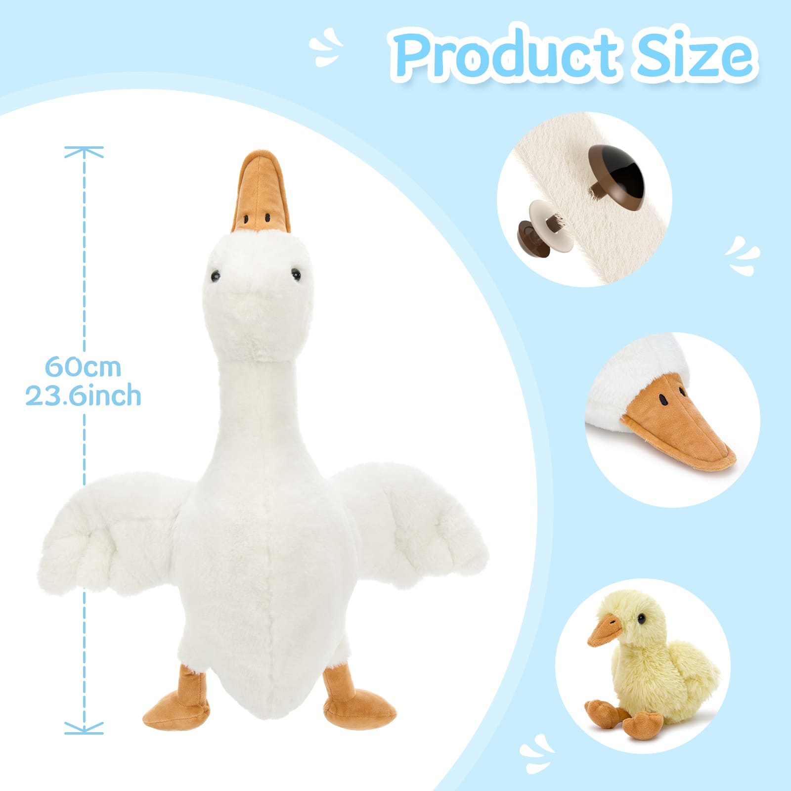 Goose Stuffed Animal with Babies&Eggs, 23.6" Large Goose Plush Hugging Pillow Soft Swan Plushies Toys Birthday Christmas for Kids Boys Girls