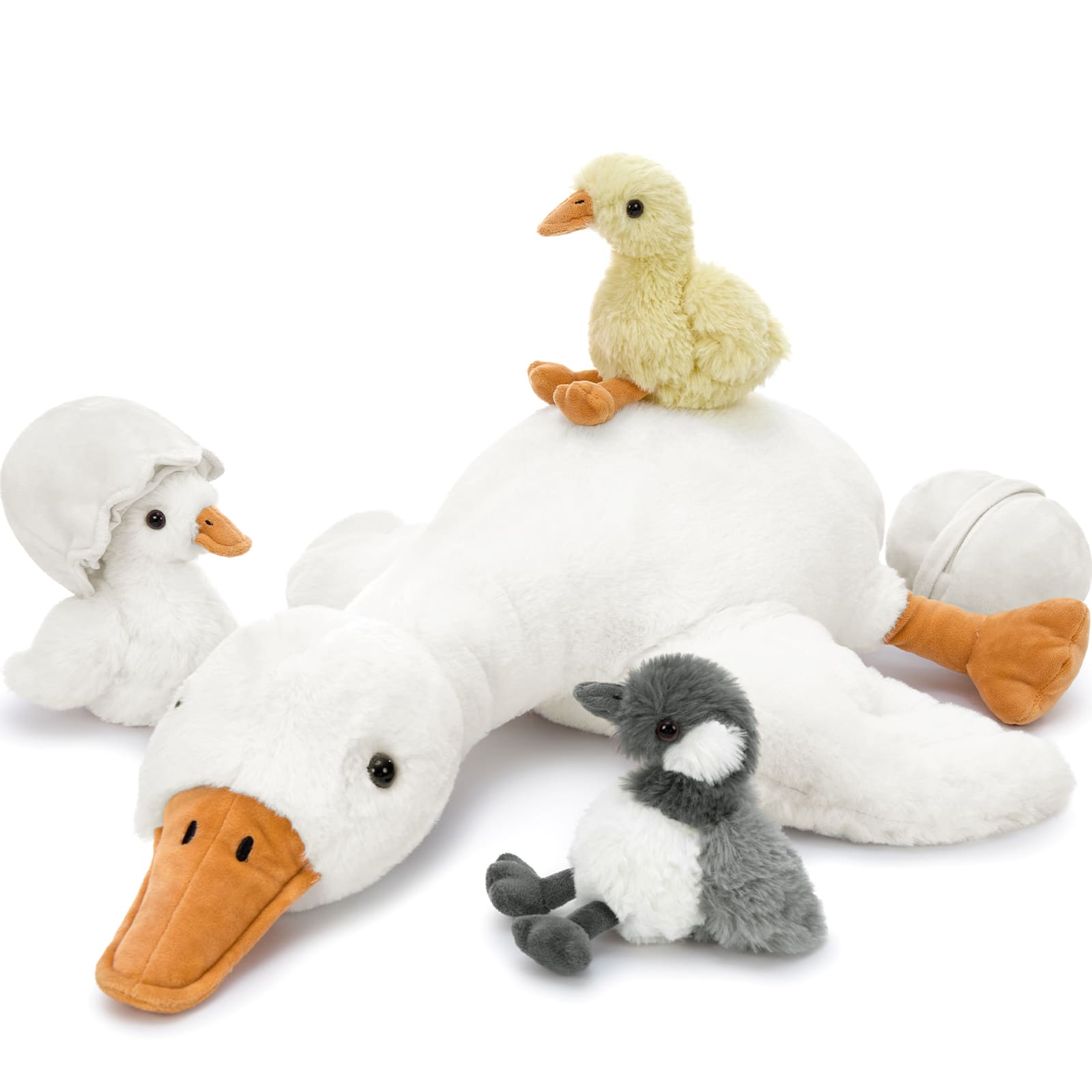 Goose Stuffed Animal with Babies&Eggs, 23.6" Large Goose Plush Hugging Pillow Soft Swan Plushies Toys Birthday Christmas for Kids Boys Girls