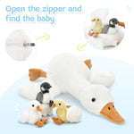 Goose Stuffed Animal with Babies&Eggs, 23.6" Large Goose Plush Hugging Pillow Soft Swan Plushies Toys Birthday Christmas for Kids Boys Girls