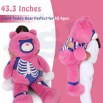 Giant 43-inch pink Gothic teddy bear plush toy, large soft stuffed animal, Halloween gift for kids, spooky room decor, birthday gift