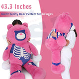 Giant 43-inch pink Gothic teddy bear plush toy, large soft stuffed animal, Halloween gift for kids, spooky room decor, birthday gift