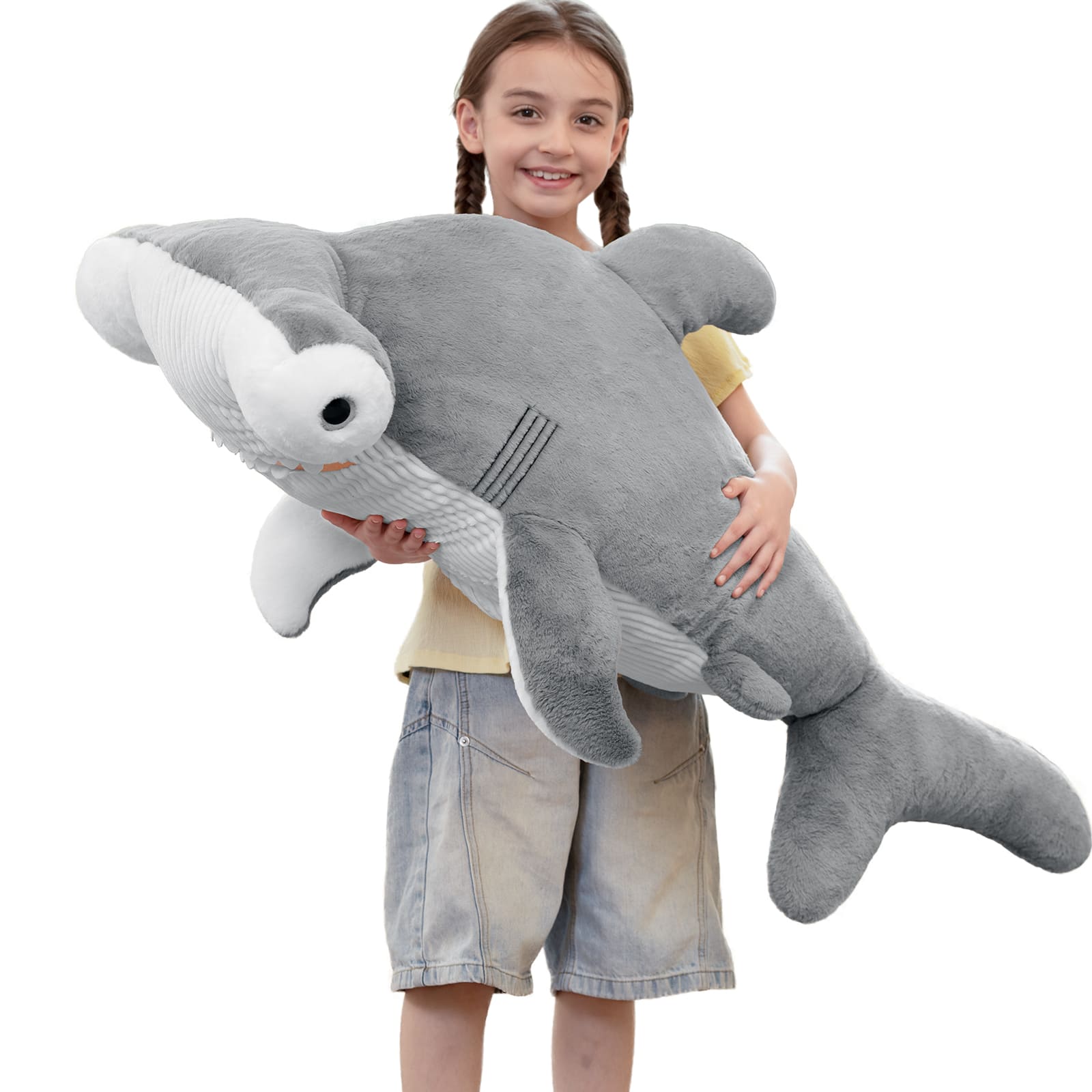 Giant Hammerhead Shark Plush Toy, Grey, 43.3 Inches