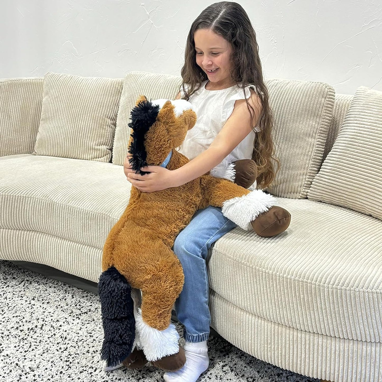 Big Horse Stuffed Animals - Brown Massive Horse Plush Toys - 3 FT Huge Horse Plush Dolls - Farm Animal Plush Pillows - Cute Little Pony Plush Dolls - Christmas/Birthday/Baby Shower Gift Ideas
