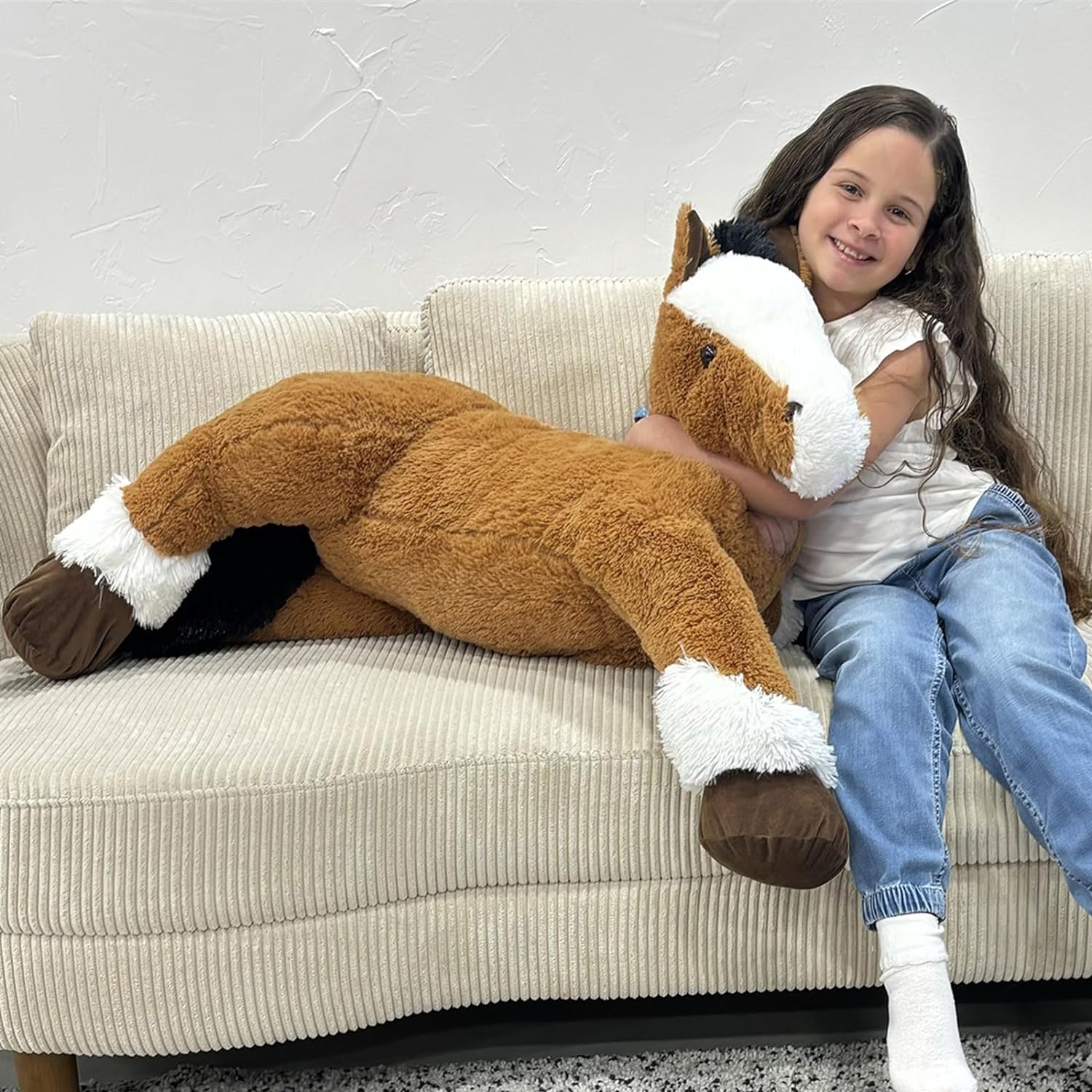 Big Horse Stuffed Animals - Brown Massive Horse Plush Toys - 4 FT Huge Horse Plush Dolls - Farm Animal Plush Pillows - Cute Little Pony Plush Dolls - Christmas/Birthday/Baby Shower Gift Ideas