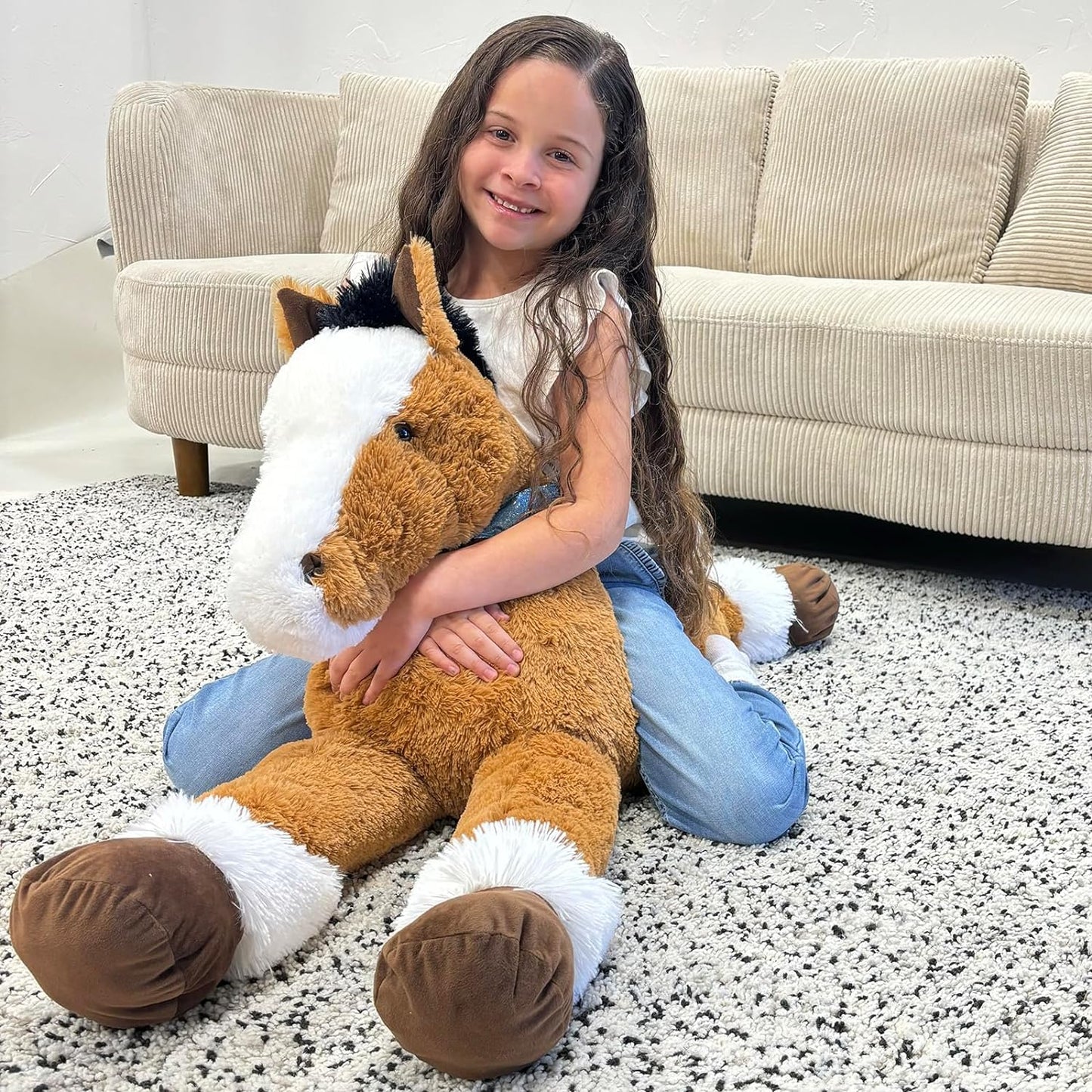Big Horse Stuffed Animals - Brown Massive Horse Plush Toys - 4 FT Huge Horse Plush Dolls - Farm Animal Plush Pillows - Cute Little Pony Plush Dolls - Christmas/Birthday/Baby Shower Gift Ideas