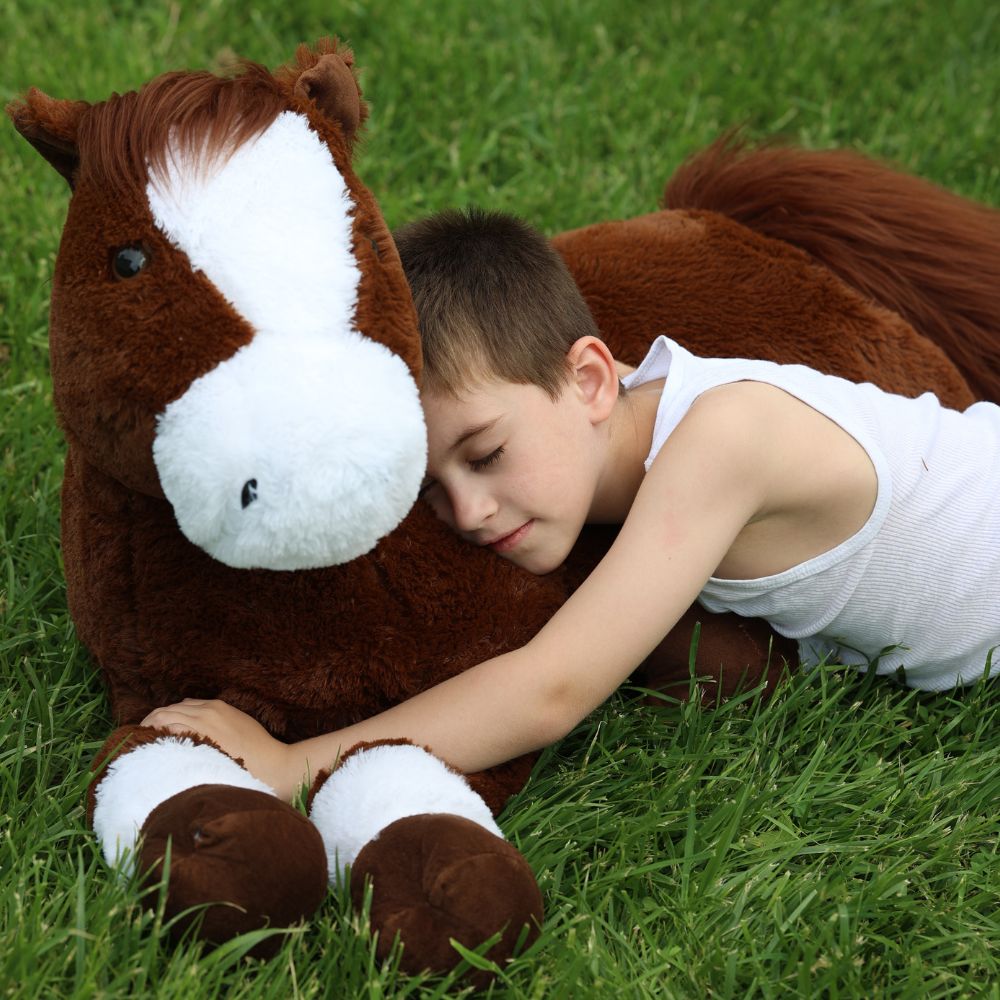 Large Lifelike Horse Stuffed Animals, Dark Brown, 47 Inches