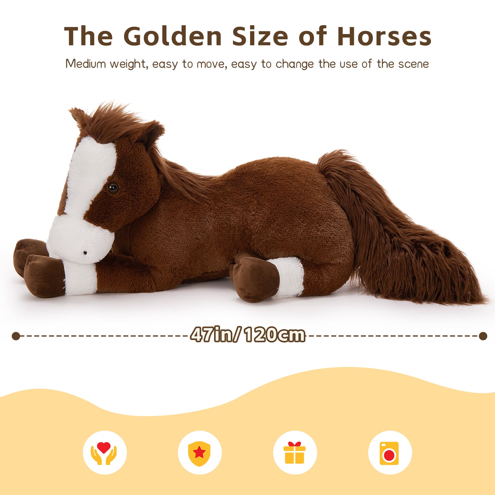 Large Lifelike Horse Stuffed Animals - Dark Brown 47 Inch Horse Plush Toys - Chestnut Horse Plush Dolls - Realistic Giant Horse Plush for Children - Birthday Christmas Easter Valentine's Day Gift for Toddlers Kids