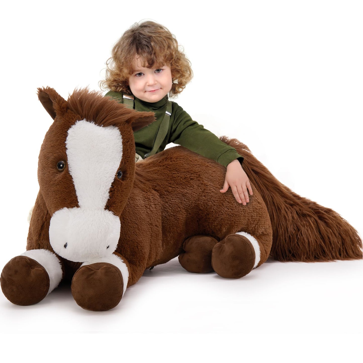 Large Lifelike Horse Stuffed Animals - Dark Brown 47 Inch Horse Plush Toys - Chestnut Horse Plush Dolls - Realistic Giant Horse Plush for Children - Birthday Christmas Easter Valentine's Day Gift for Toddlers Kids