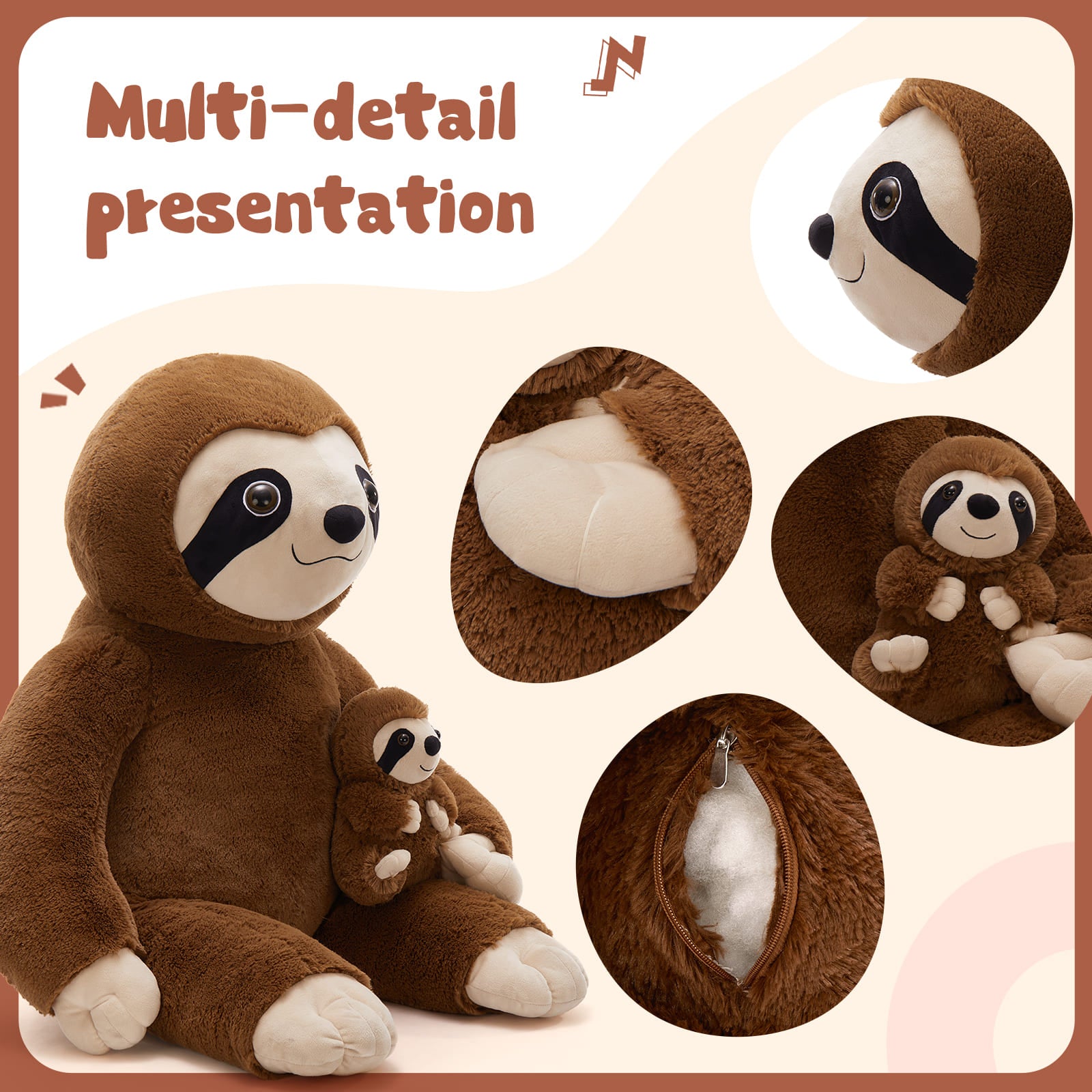 37-Inch Lifelike Large Sloth Plush Toy Set with Baby