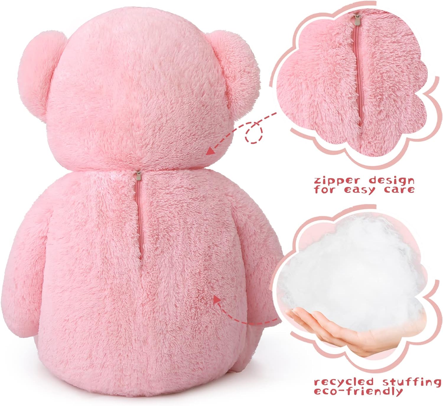 Giant Teddy Bear Stuffed Animals - 4 FT Pink Teddy Bear Plush Toys - Valentine's Day Gift for Girlfriend/Boyfriend - Fluffly Cuddly Plushy Fluffy Toy - Cute Teddy Bear Plush Pillows for Kids - Christmas/Birthday Gift for Children/Teens/Adults - Romantic Anniversary Gift for Wife/Husband - Wedding Gift for Friends - Teddy Bear Theme Baby Shower