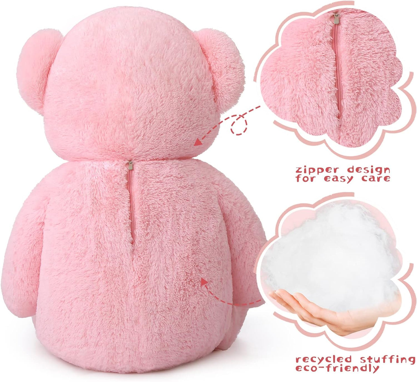 Giant Teddy Bear Stuffed Animals - 4 FT Pink Teddy Bear Plush Toys - Valentine's Day Gift for Girlfriend/Boyfriend - Fluffly Cuddly Plushy Fluffy Toy - Cute Teddy Bear Plush Pillows for Kids - Christmas/Birthday Gift for Children/Teens/Adults - Romantic Anniversary Gift for Wife/Husband - Wedding Gift for Friends - Teddy Bear Theme Baby Shower